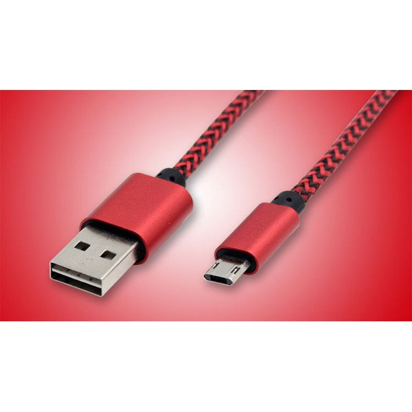 Wholesale Micro 2A USB V8V9 Heavy Duty Braided Cable 3FT (Red)